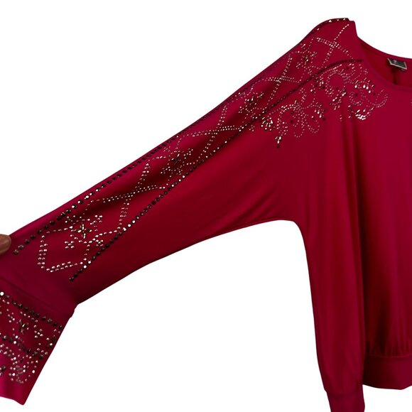 JM Collection Large Long-Sleeve Rhinestone Embellishments Fuchsia - Picture 6 of 13